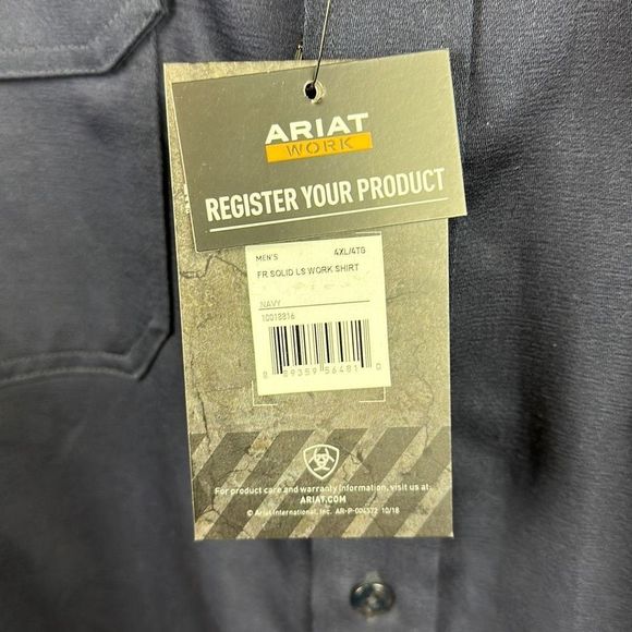 NWT Ariat FR Button Front Shirt Navy Blue Men’s Size 4X 5X Long Sleeve Work - Picture 6 of 12